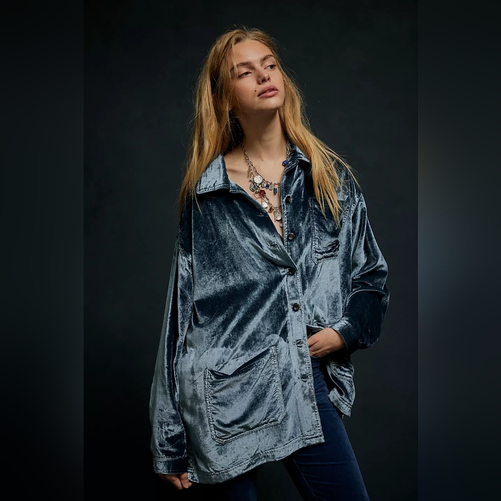 Free People We the Free Night Skies Velvet Shirt Size Large